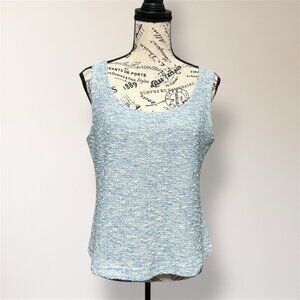 Vintage Joan Fagin NY Blue Beige Textured Knit Tank Top Retro‎ Y2K Festival L